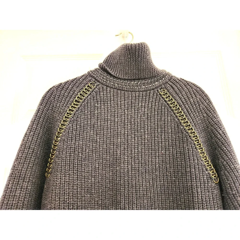 Tory Burch Trudy Chain Gray Embellished Merino Sweater Women's Sz Small  READ